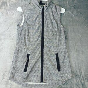 Eddie Bauer Women XS Full Zip Vest Geometric Print Sleeveless Gray Black Outdoor